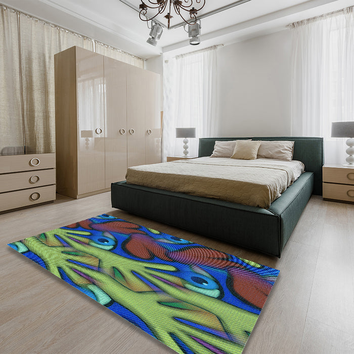 Round Machine Washable Transitional Cr Green Rug in a Office, wshpat3084lblu