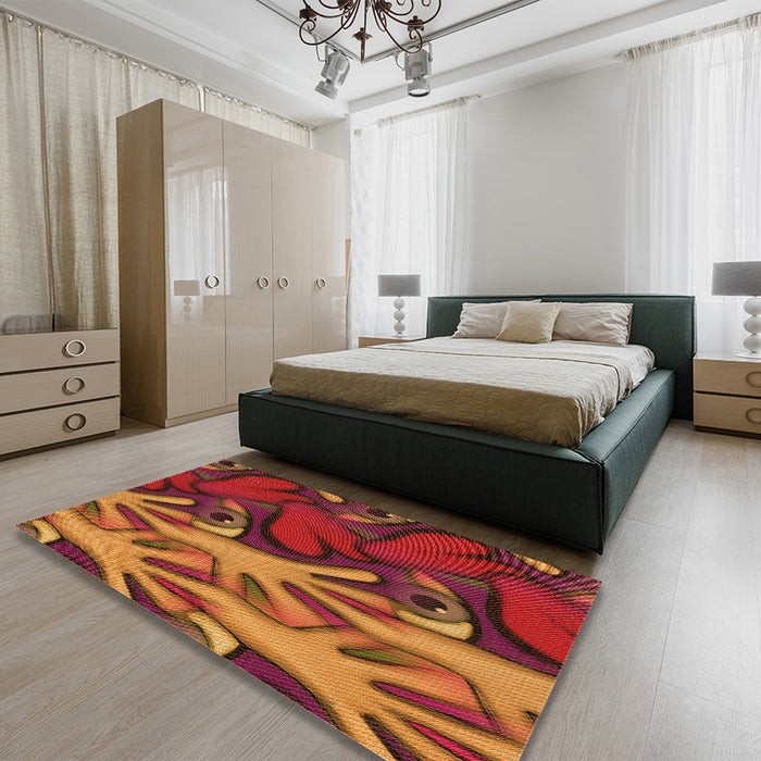 Round Machine Washable Transitional Orange Rug in a Office, wshpat3084org