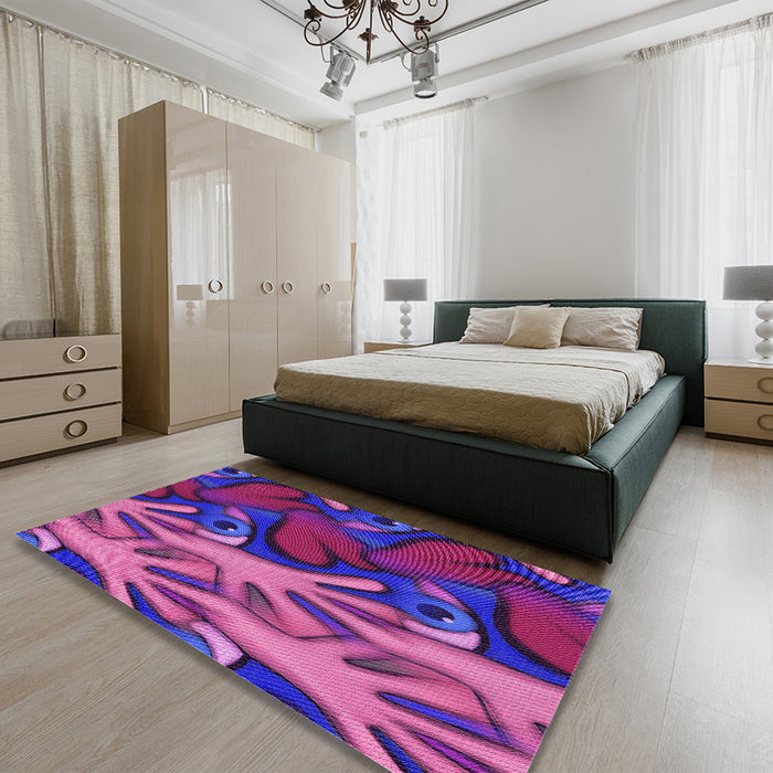 Round Machine Washable Transitional Dark Magenta Purple Rug in a Office, wshpat3084pur