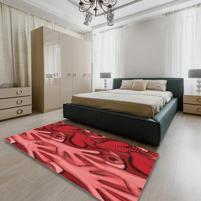 Round Machine Washable Transitional Red Rug in a Office, wshpat3084rd