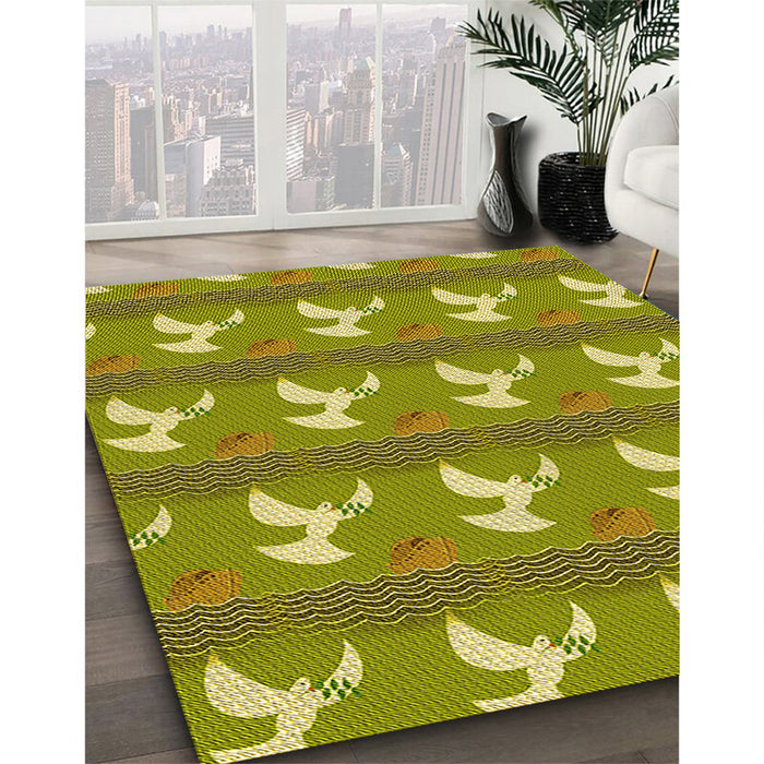 Machine Washable Transitional Dark Yellow Green Rug in a Family Room, wshpat3086yw
