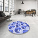 Round Patterned Ocean Blue Rug in a Office, pat3087blu