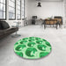 Round Patterned Jade Green Rug in a Office, pat3087grn