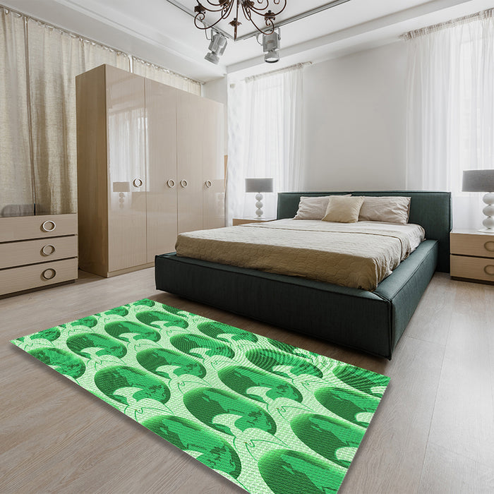 Patterned Jade Green Rug in a Bedroom, pat3087grn