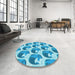 Round Patterned Blue Rug in a Office, pat3087lblu