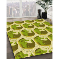 Patterned Dark Yellow Green Rug, pat3087yw