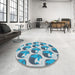 Round Patterned Azure Blue Novelty Rug in a Office, pat3087