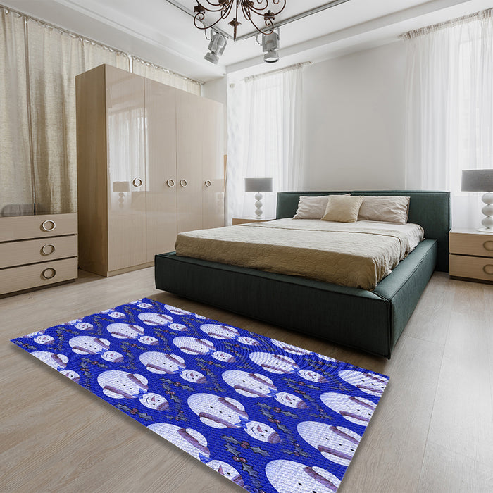 Patterned Denim Blue Rug in a Bedroom, pat3088blu