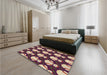 Patterned Brown Green Rug in a Bedroom, pat3088brn