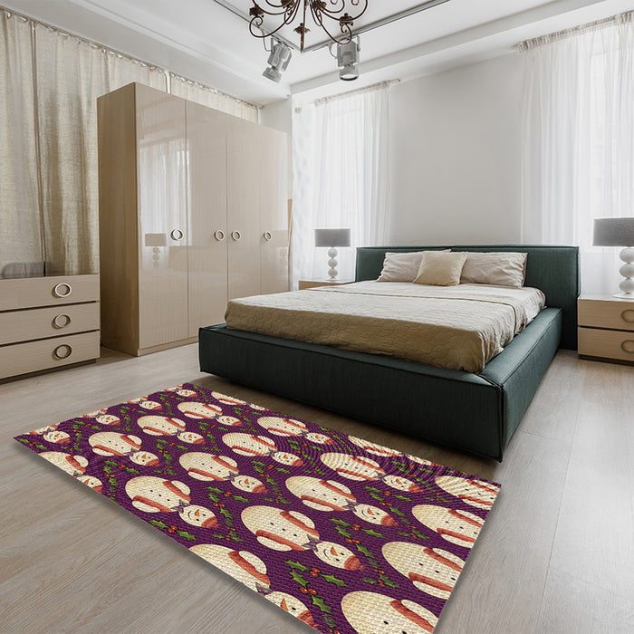 Patterned Brown Green Rug in a Bedroom, pat3088brn