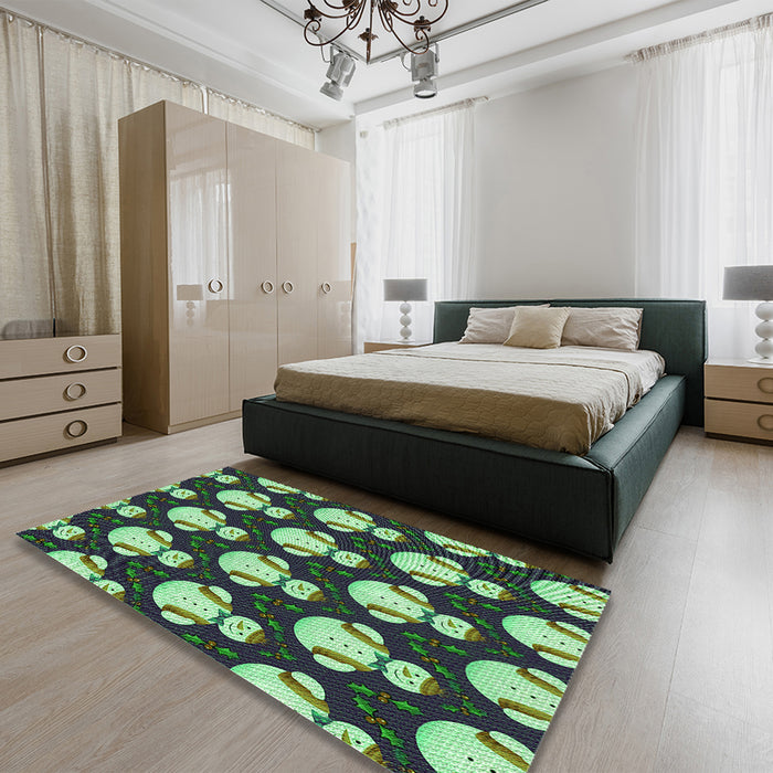 Patterned Gunmetal Green Rug in a Bedroom, pat3088grn