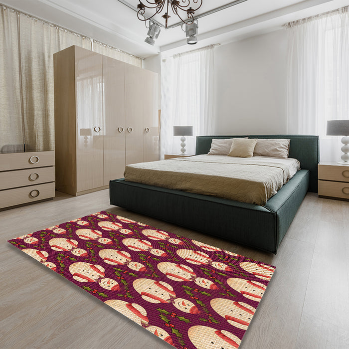 Patterned Brown Sand Brown Rug in a Bedroom, pat3088org