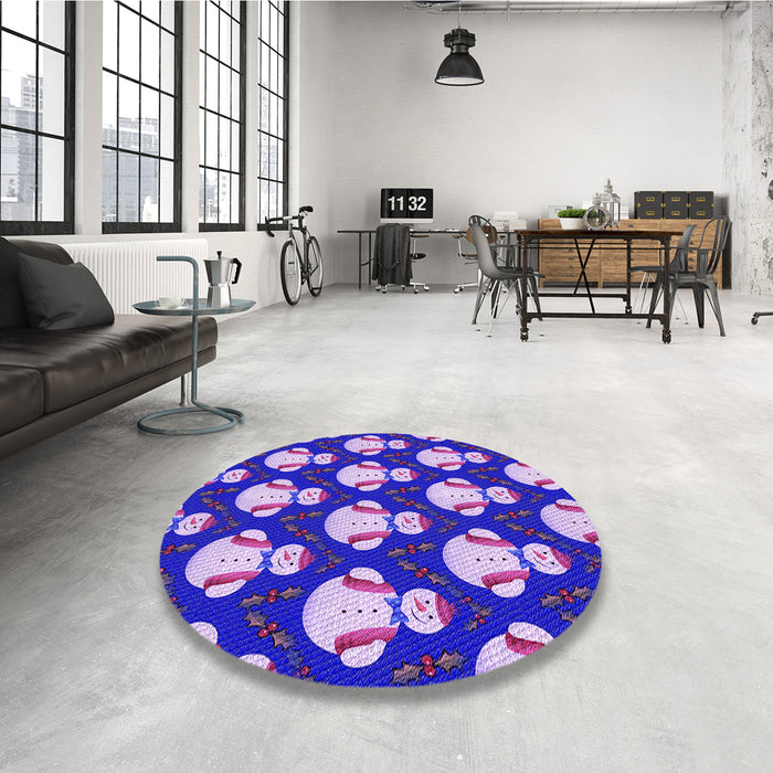 Round Patterned Bright Lilac Purple Rug in a Office, pat3088pur