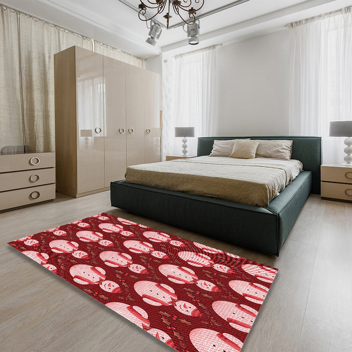 Patterned Light Coral Pink Rug in a Bedroom, pat3088rd