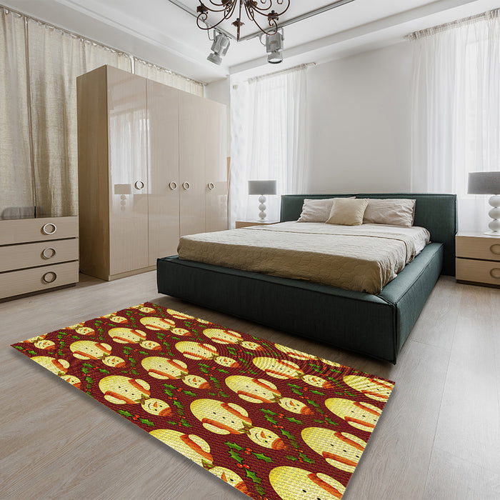 Patterned Tomato Red Rug in a Bedroom, pat3088yw