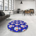 Round Machine Washable Transitional Blue Gray Rug in a Office, wshpat3088