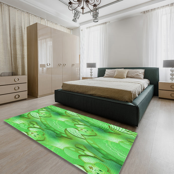 Patterned Neon Green Rug in a Bedroom, pat3089grn