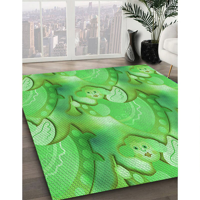 Patterned Neon Green Rug in Family Room, pat3089grn