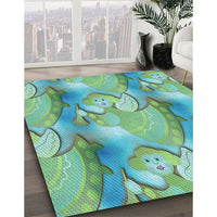 Patterned Turquoise Green Rug, pat3089lblu