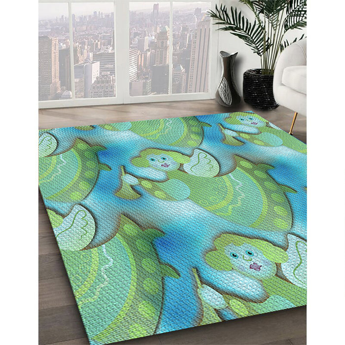 Patterned Turquoise Green Rug in Family Room, pat3089lblu