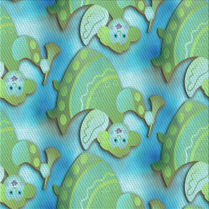 Round Patterned Turquoise Green Rug, pat3089lblu