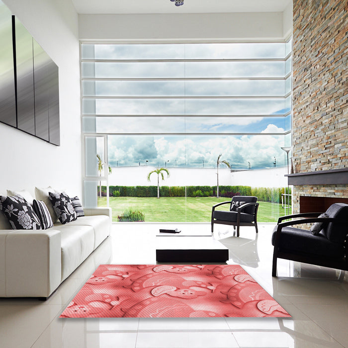 Square Patterned Light Coral Pink Rug in a Living Room, pat3089rd