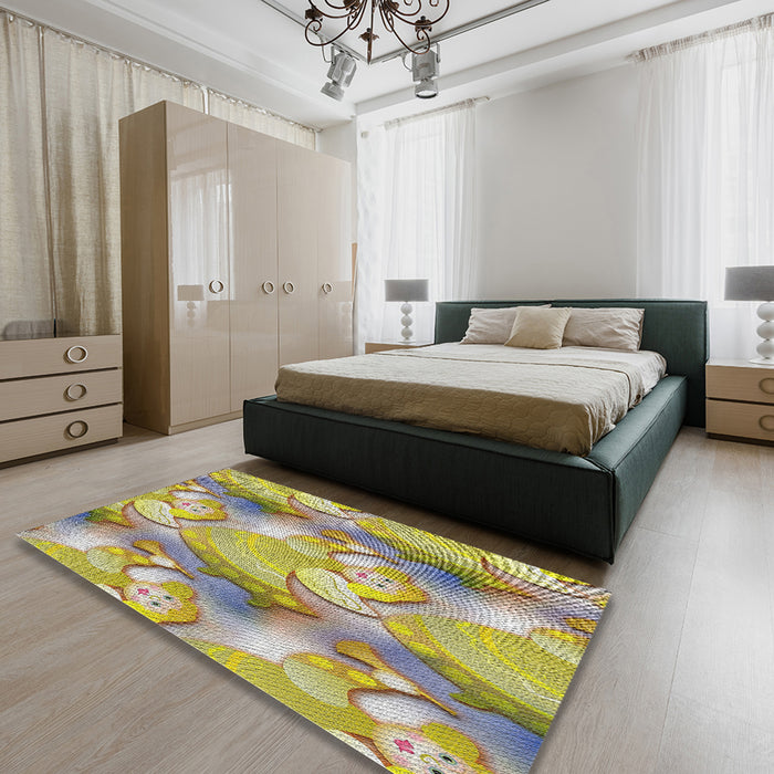 Patterned Brown Novelty Rug in a Bedroom, pat3089