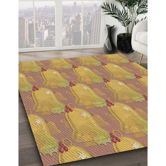Patterned Yellow Rug in Family Room, pat3090brn