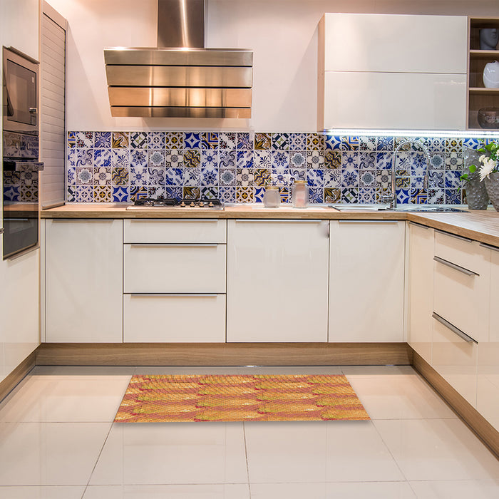 Patterned Orange Red Orange Rug in a Kitchen, pat3090org