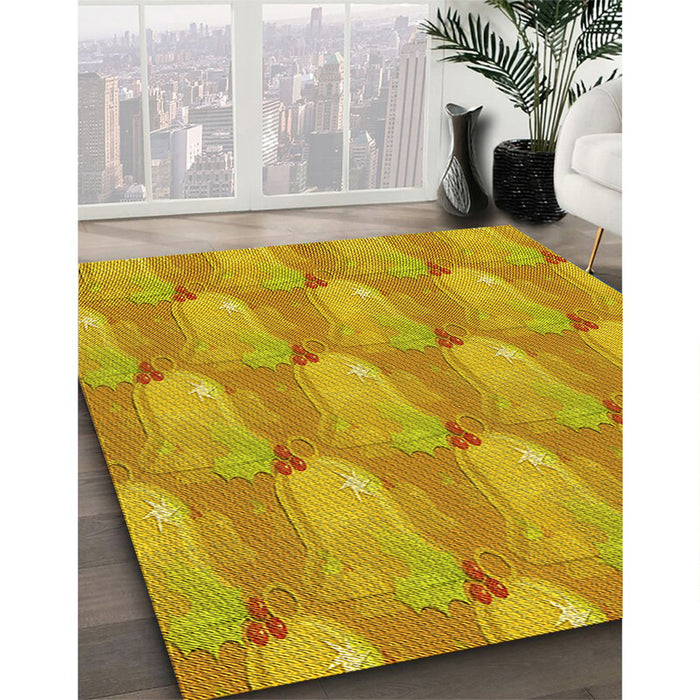Patterned Deep Yellow Rug in Family Room, pat3090yw