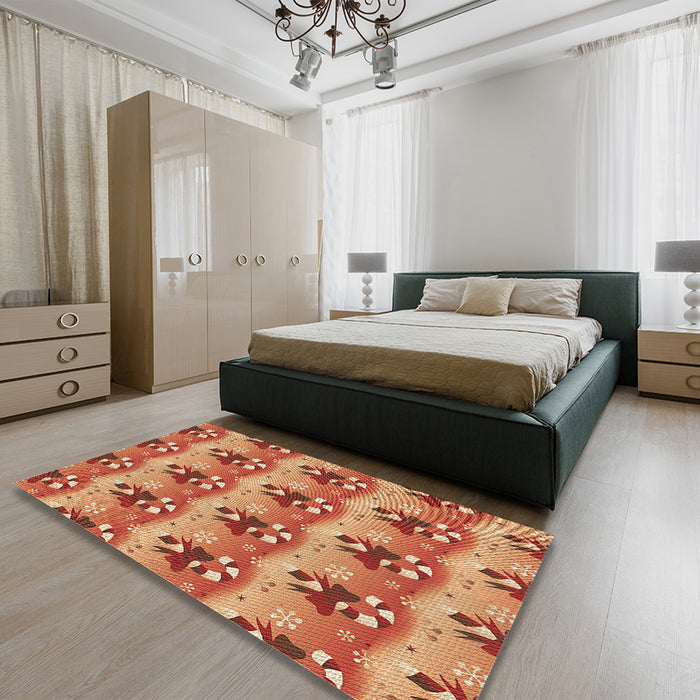 Patterned Orange Rug in a Bedroom, pat3091brn