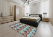 Patterned Sienna Brown Rug in a Bedroom, pat3091lblu