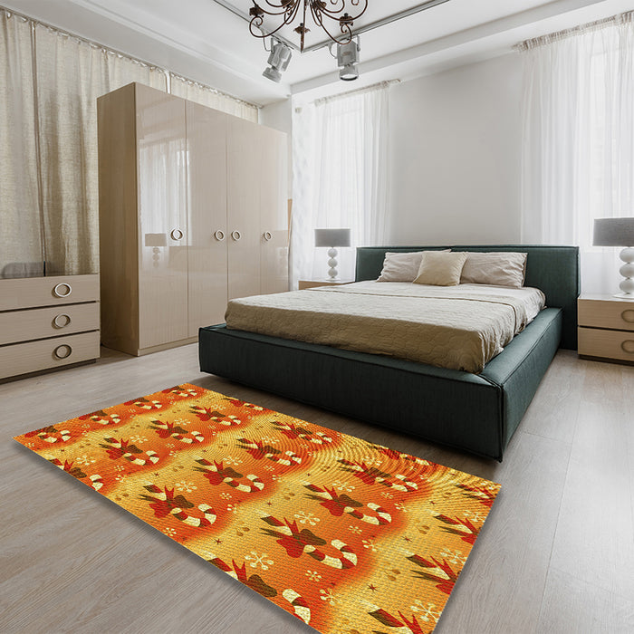 Patterned Scarlet Red Rug in a Bedroom, pat3091yw