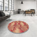 Round Patterned Red Rug in a Office, pat3092brn