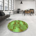 Round Patterned Green Rug in a Office, pat3092grn