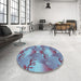 Round Patterned Crystal Blue Rug in a Office, pat3092lblu