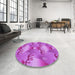 Round Patterned Fuchsia Magenta Purple Rug in a Office, pat3092pur