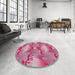 Round Machine Washable Transitional Cadillac Pink Rug in a Office, wshpat3092
