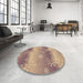 Round Patterned Dark Almond Brown Rug in a Office, pat3093brn