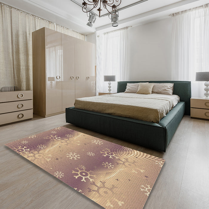 Patterned Dark Almond Brown Rug in a Bedroom, pat3093brn