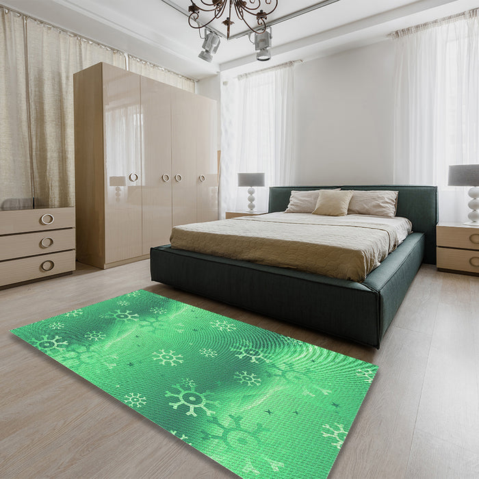 Patterned Spring Green Rug in a Bedroom, pat3093grn