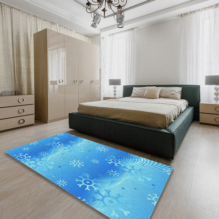 Patterned Neon Blue Rug in a Bedroom, pat3093lblu