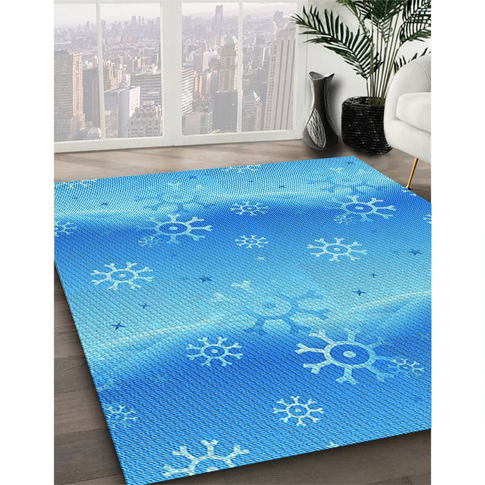 Patterned Neon Blue Rug in Family Room, pat3093lblu