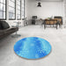 Round Patterned Neon Blue Rug in a Office, pat3093lblu