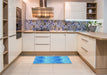 Patterned Neon Blue Rug in a Kitchen, pat3093lblu