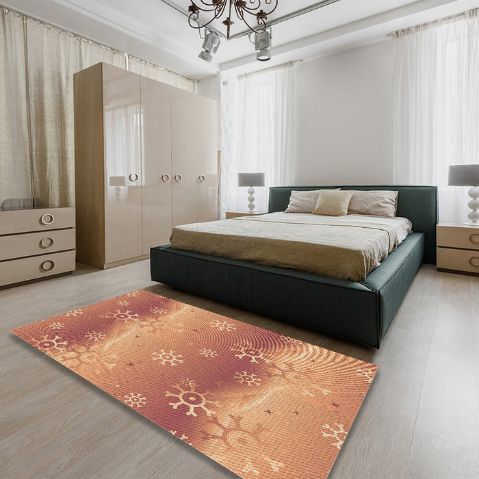 Patterned Red Rug in a Bedroom, pat3093org