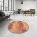 Round Patterned Red Rug in a Office, pat3093org