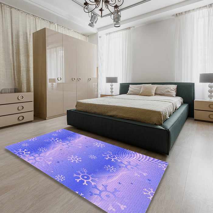 Patterned Purple Mimosa Purple Rug in a Bedroom, pat3093pur