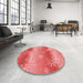 Round Patterned Ruby Red Rug in a Office, pat3093rd