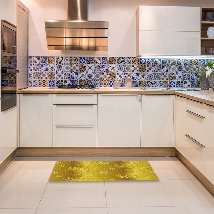 Patterned Deep Yellow Rug in a Kitchen, pat3093yw